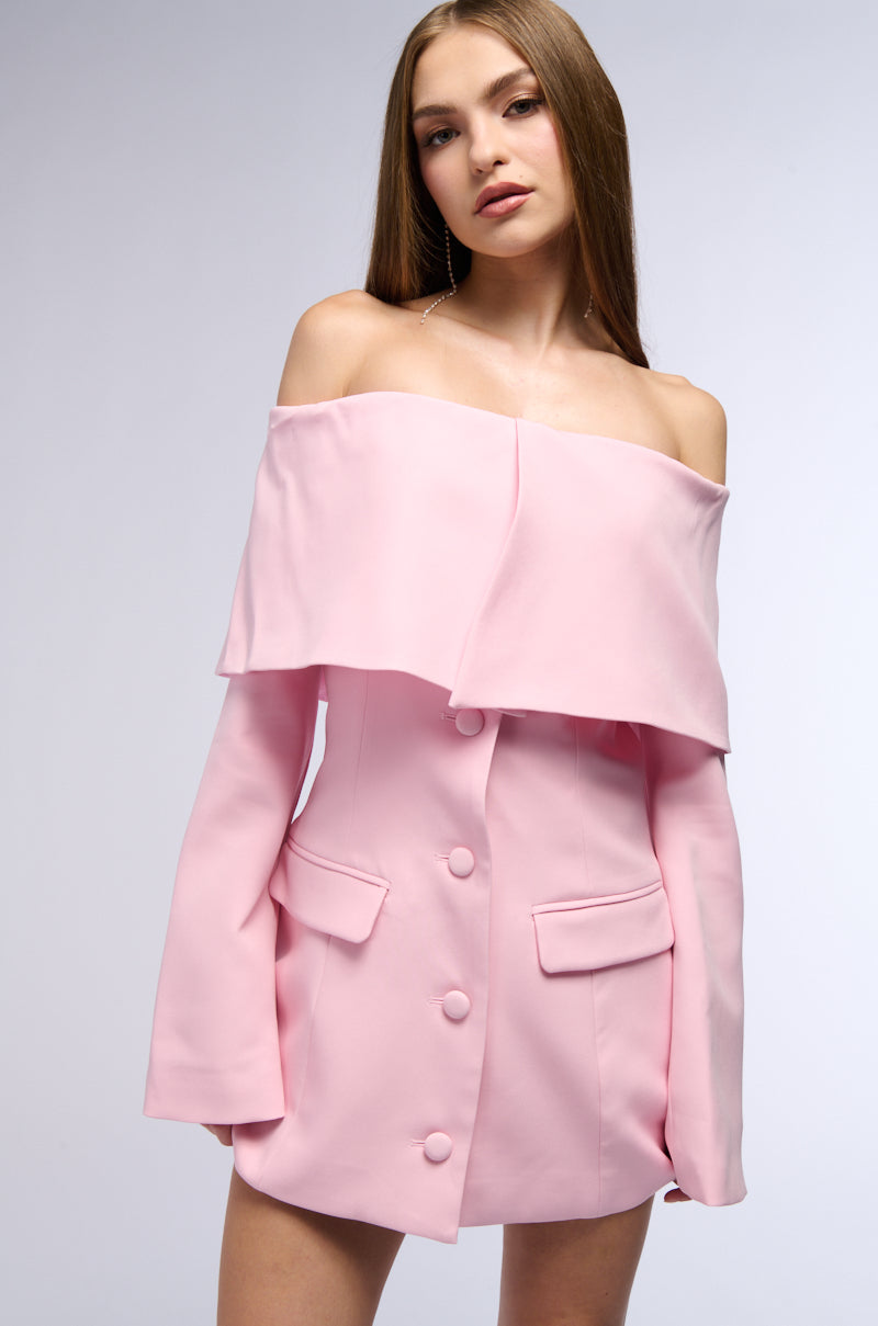 PRETTY IN PINK OFF THE SHOULDER BLAZER DRESS view 0