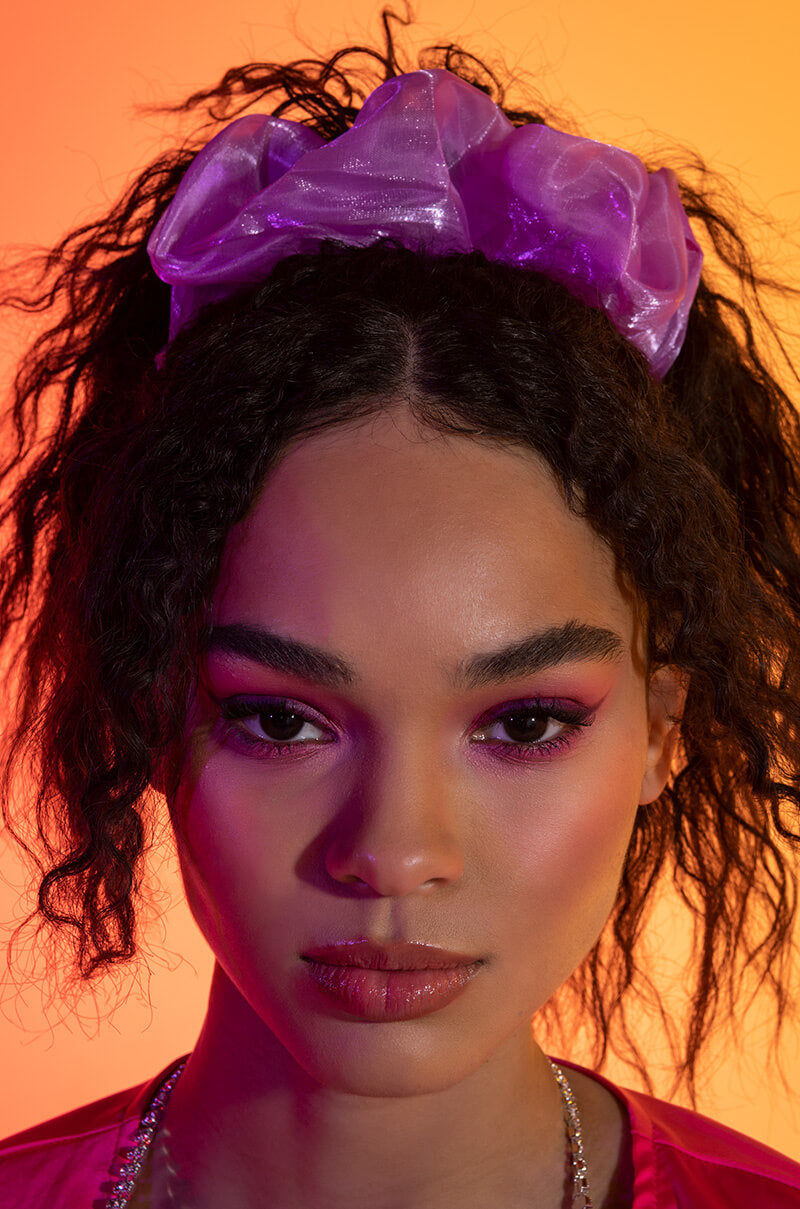 Front View Pretty Woman Purple Multi Scrunchie Set
