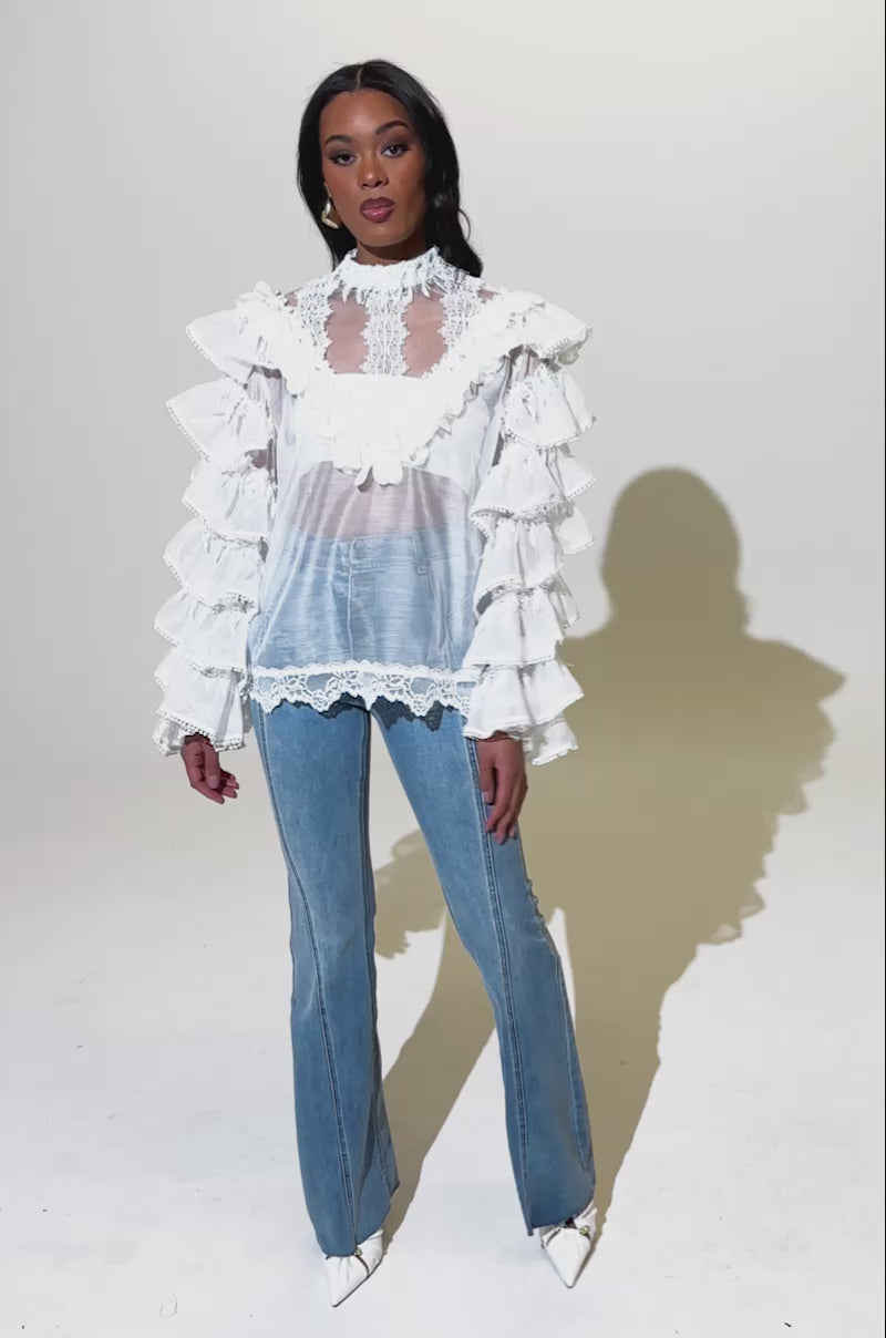 MELODY SHEER LACE LONG SLEEVE BLOUSE – AKIRA