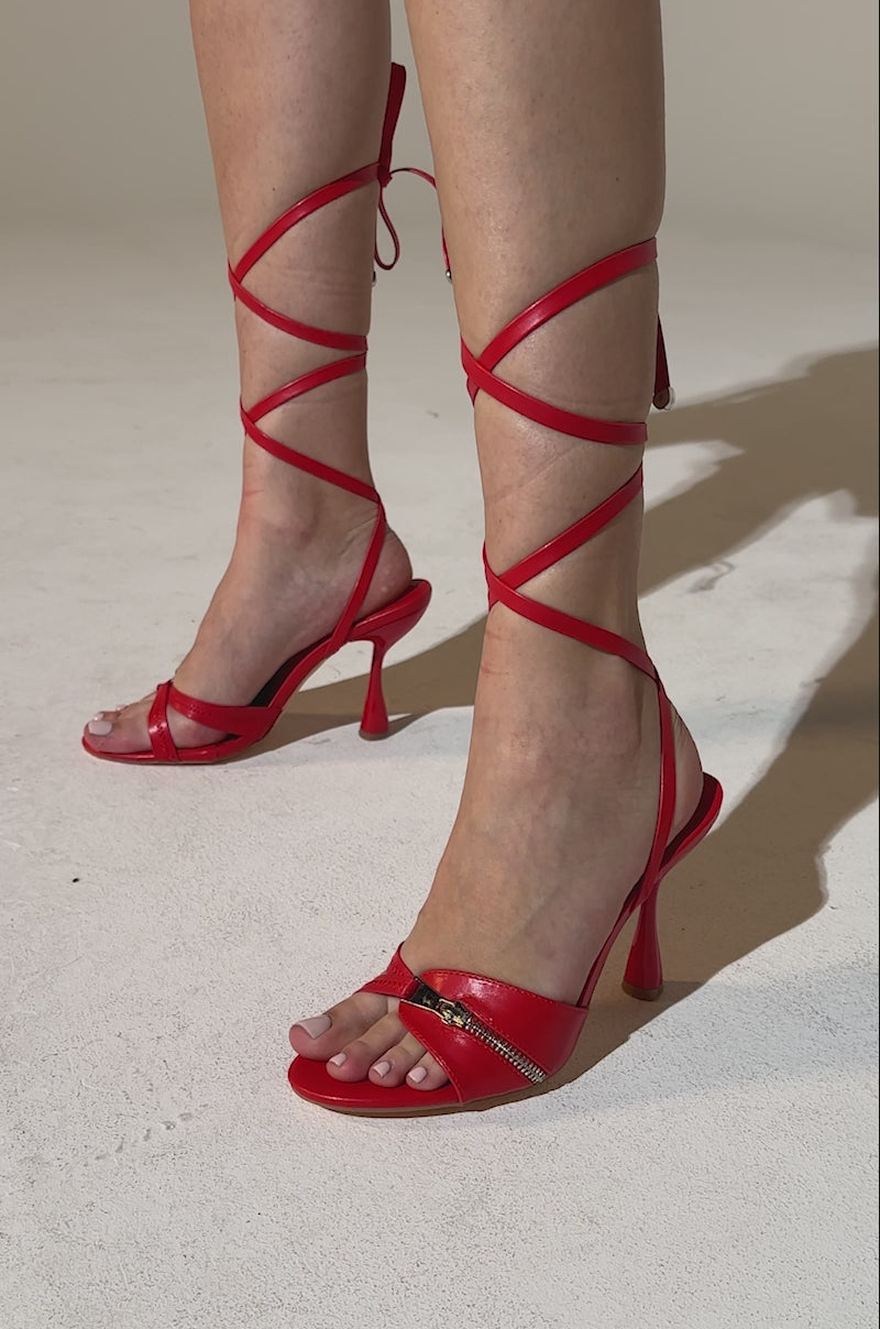 AKIRA JANIKA RED HARDWARE STRAPPY SANDAL