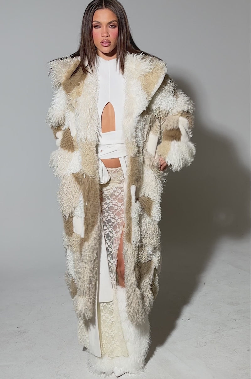 IN MY FEELS PATCHWORK FAUX FUR COAT – AKIRA