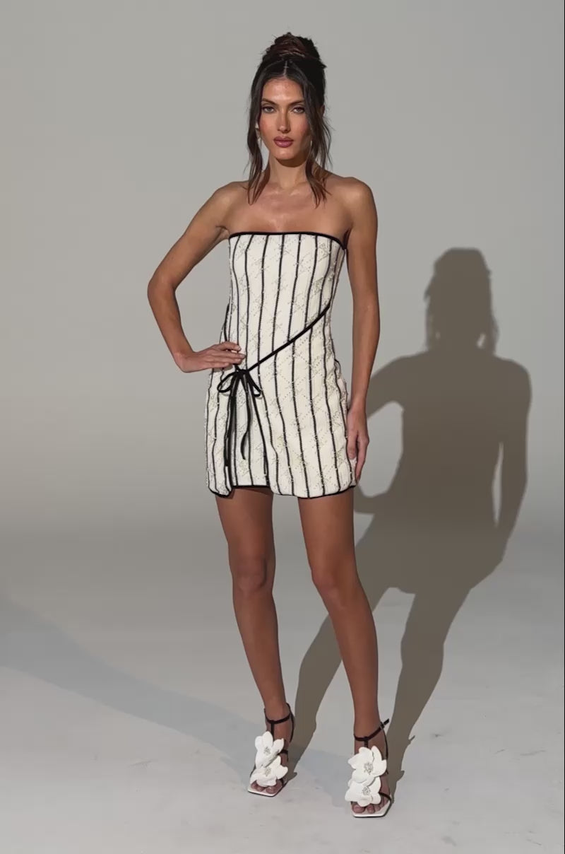ALIX STRIPED MINI DRESS WITH TIE FRONT – AKIRA