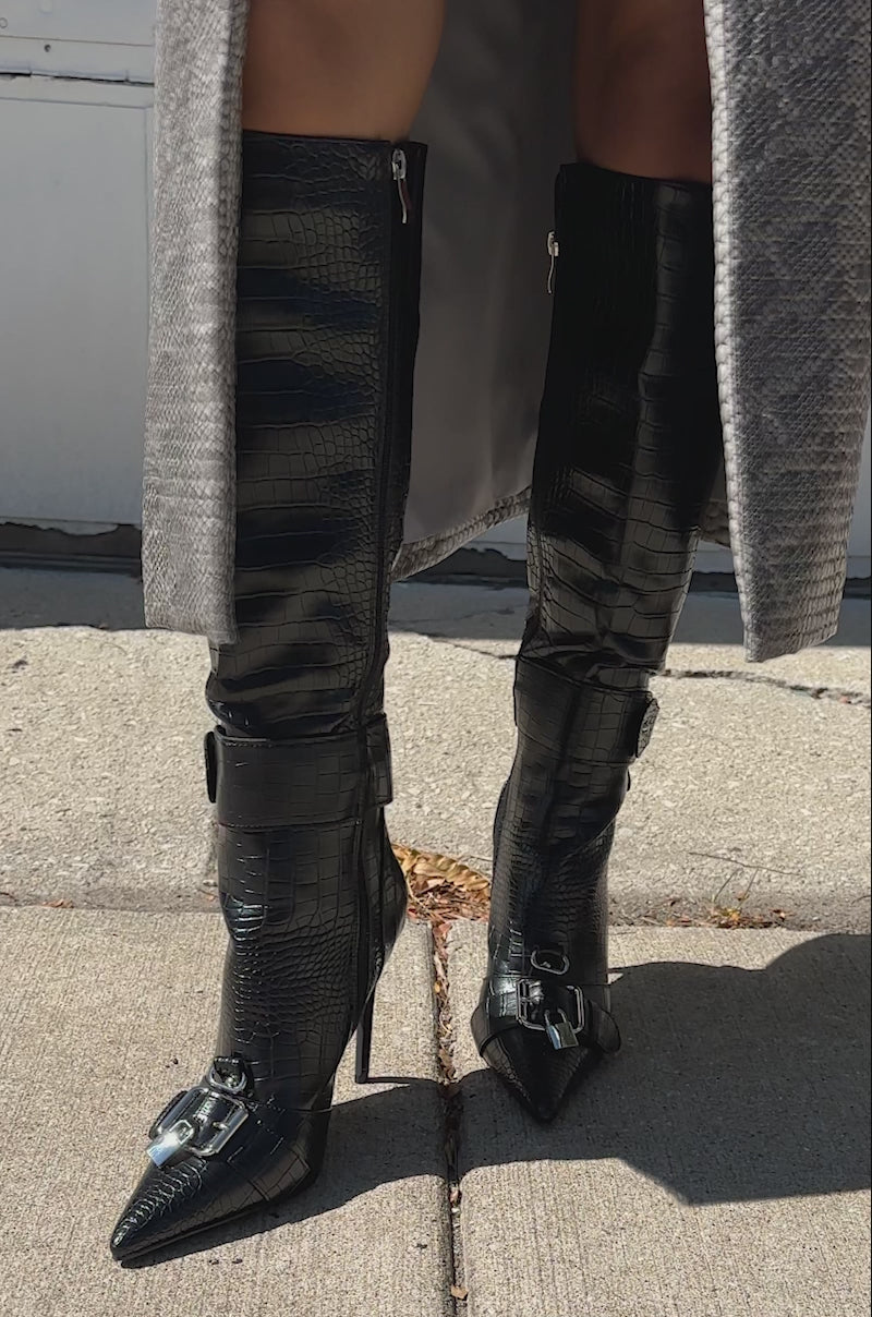 AZALEA WANG LAPIS BLACK SNAKE STILETTO BOOT – AKIRA