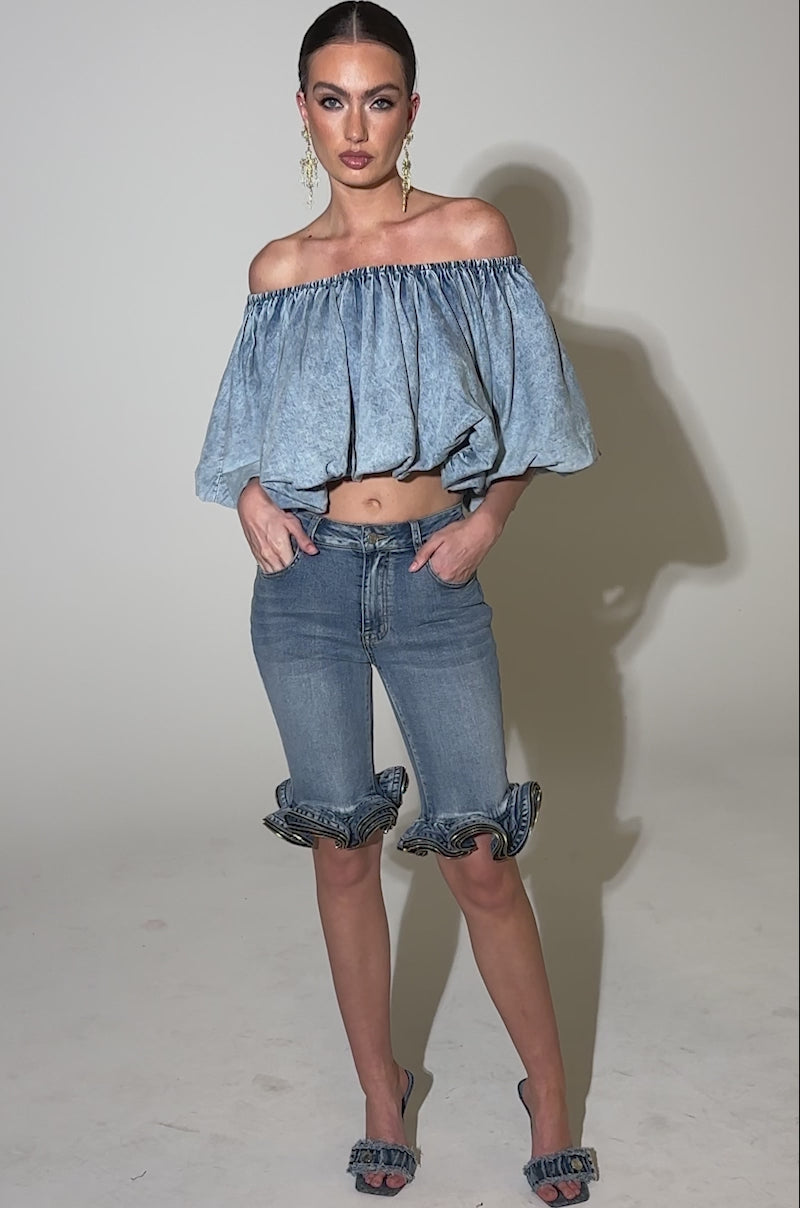 バルマン denim effect printトップス ブルー Balmain Distressed effect denim shirt - Men | TH12328Z0906AA