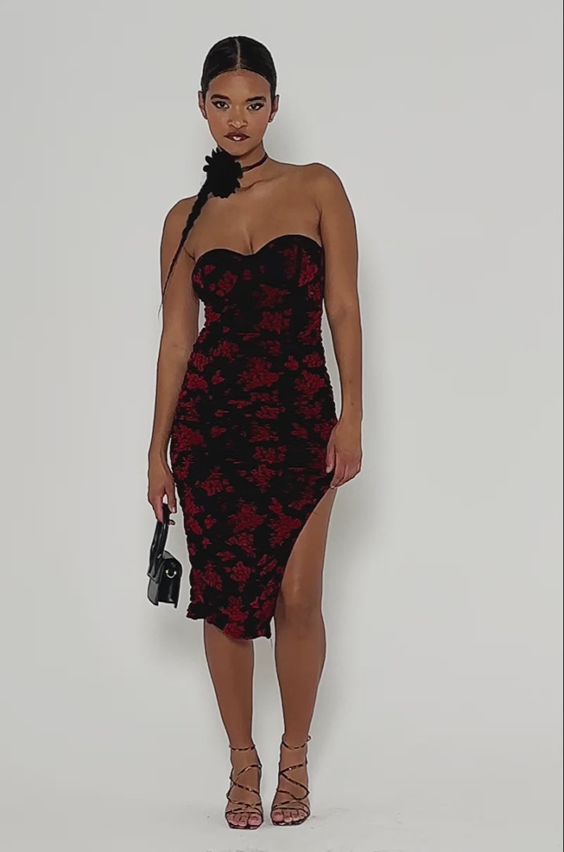 CLARA FLORAL VELVET BURNOUT MIDI DRESS – AKIRA