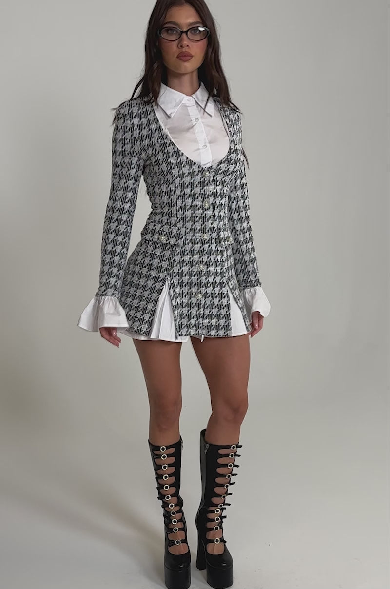 AKIRA Talia Tweed Long Sleeve Collared Dress | Black