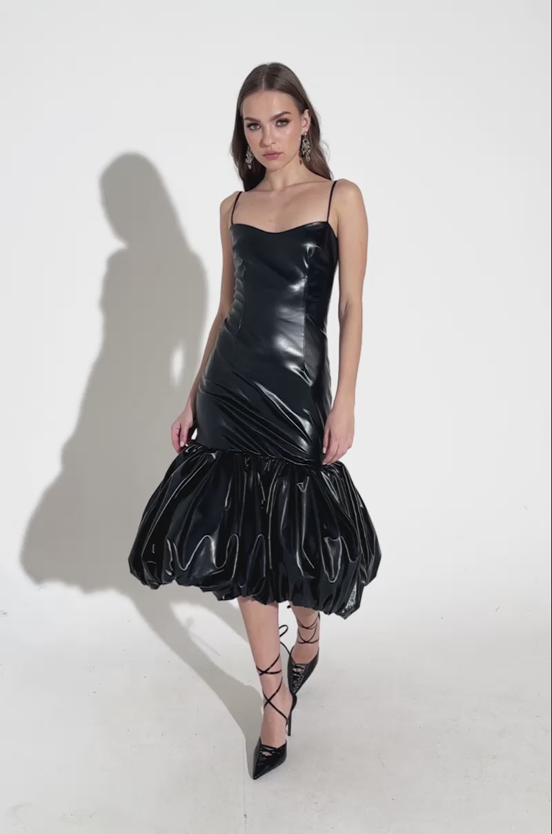 PHOEBE BUBBLE MIDI DRESS IN PU  AKIRA