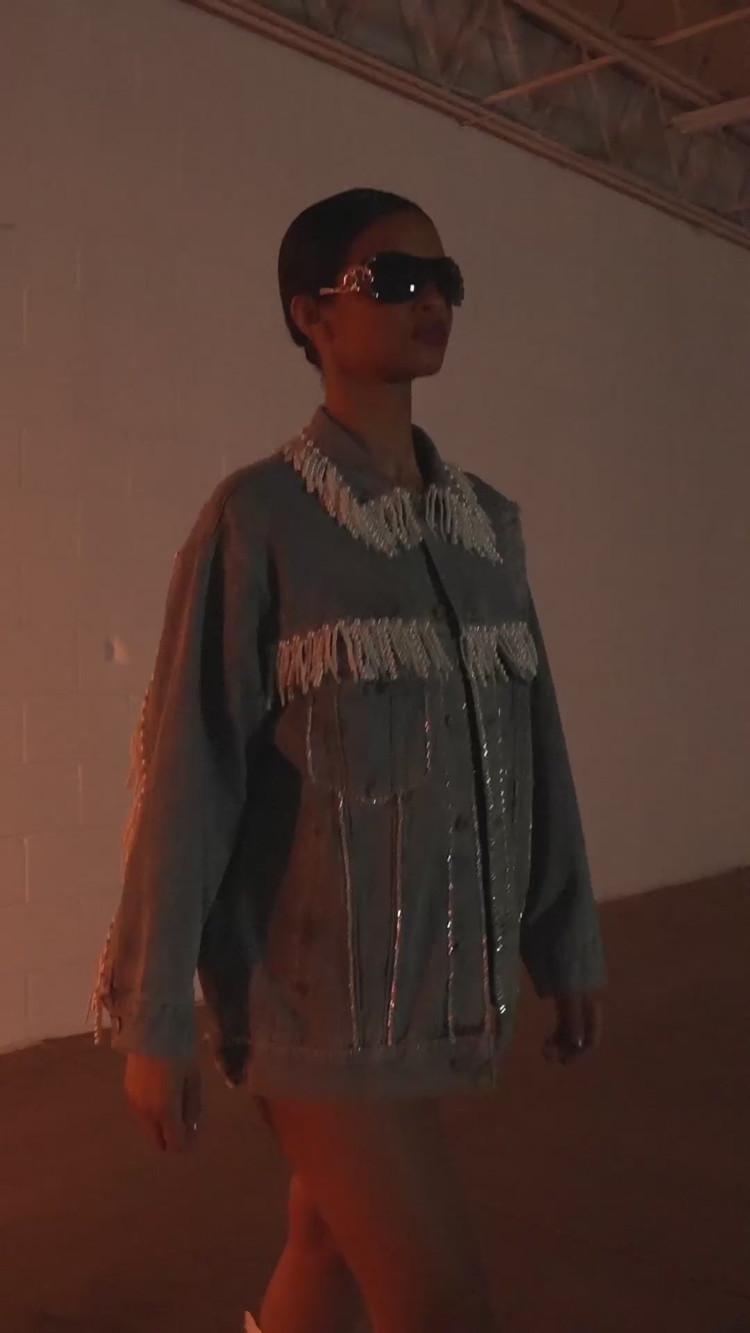 SHOW STOPPER PEARL EMBELLISHED DENIM JACKET