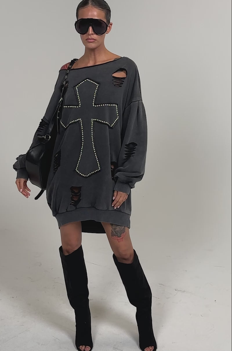 black sweatshirt dress Maxi Long Sleeve Hooded with Pockets (1) / Custom size / Cotton and two side pockets Black Oversized Sweatshirt Dress |