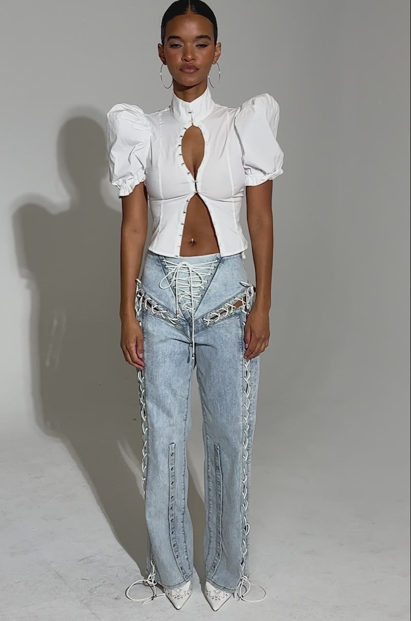 FEELING BLESSED LACE UP DENIM – AKIRA