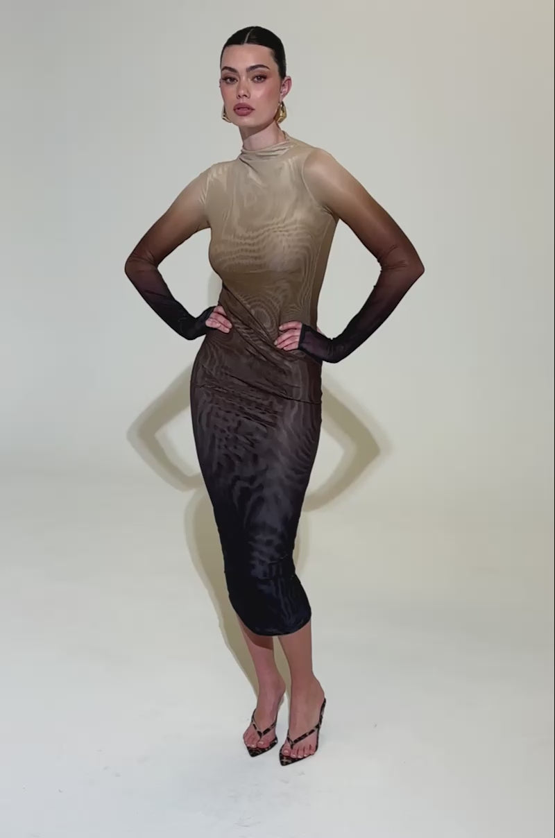 パーティードレス Long-Sleeve Ombre Jersey Midi Dress FIFTY SHADES OMBRE MIDI DRESS – AKIRA