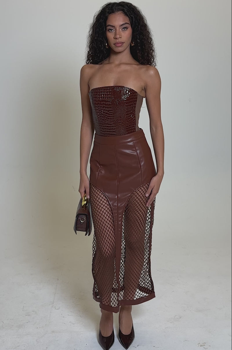 SOMETHING DIFFERENT FAUX LEATHER MIDI SKIRT – AKIRA