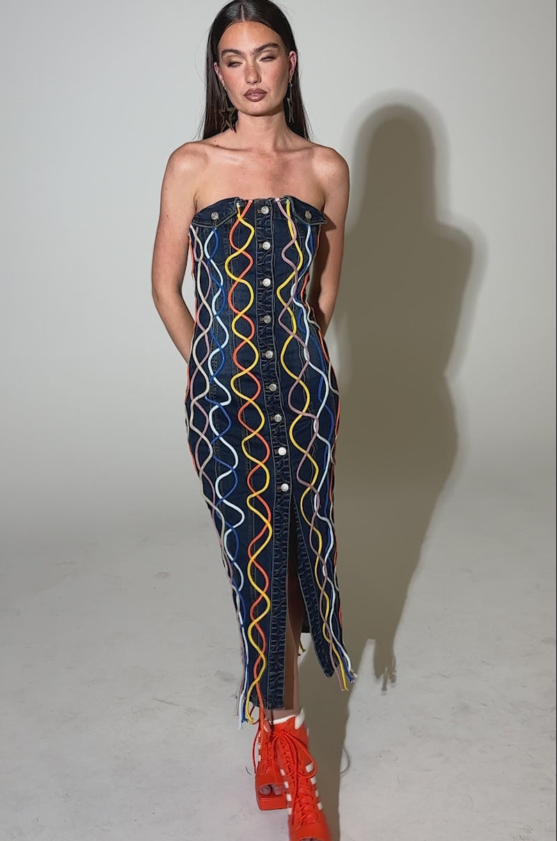 WORK OF ART DENIM MIDI DRESS