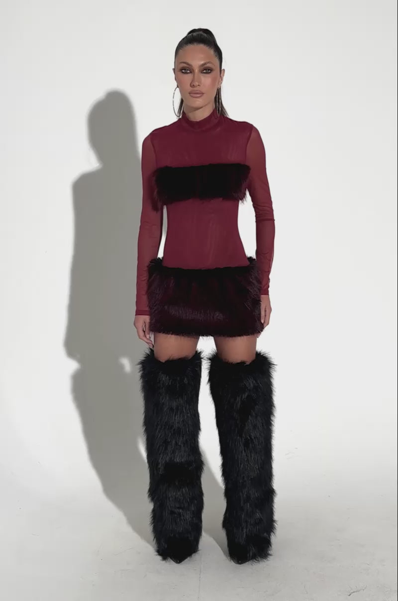 ZOEY MESH FUR MINI DRESS – AKIRA