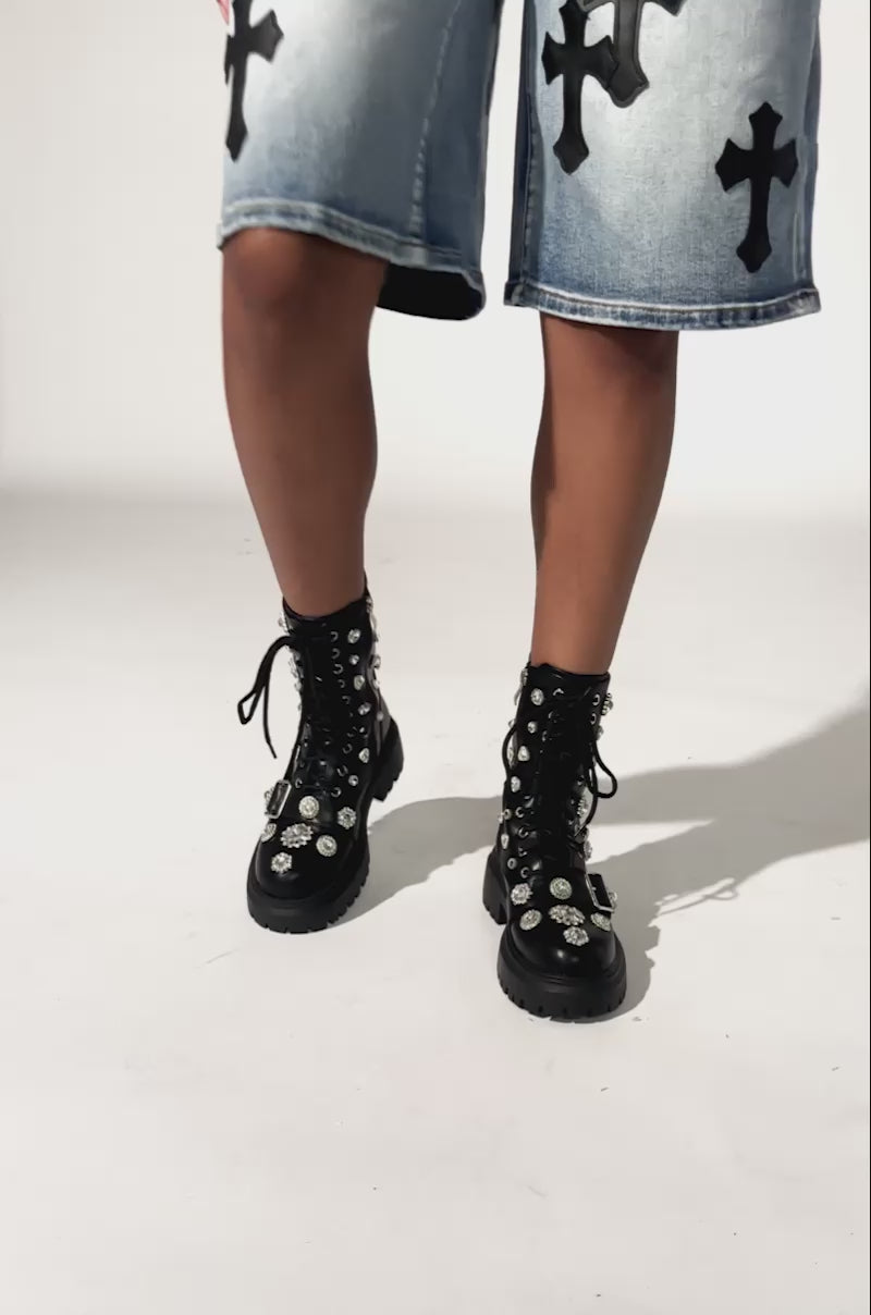 AZALEA WANG WILHEMINA BLACK EMBELLISHED BOOTIE – AKIRA
