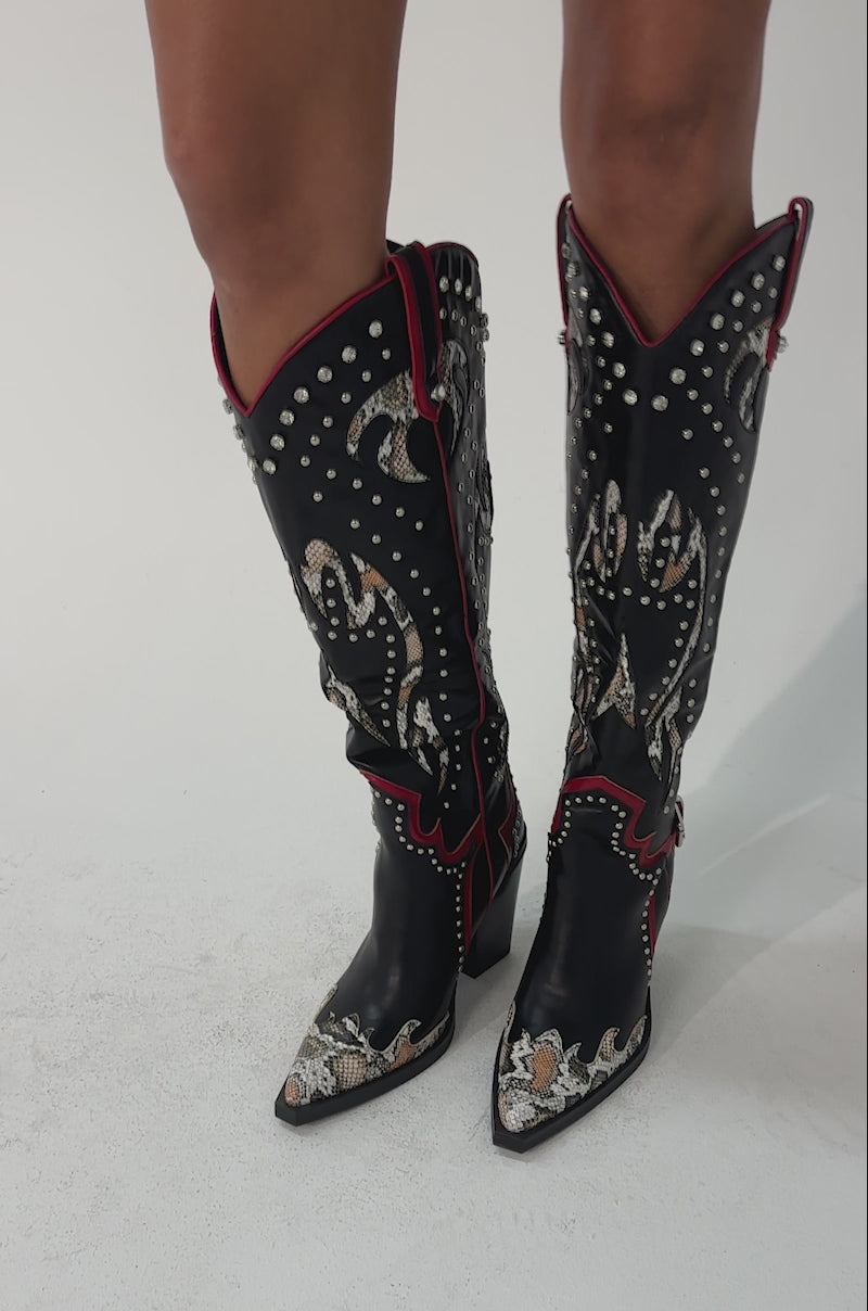 AZALEA WANG HYPERION BLACK MULTI COLOR WESTERN STUD BOOT – AKIRA
