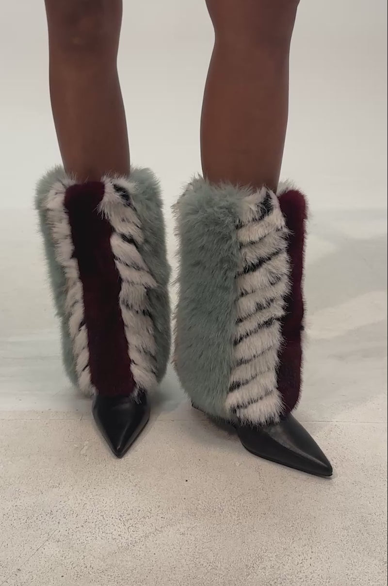 AZALEA WANG BRIASH BLUE MULTI FUR HIDDEN WEDGE BOOTIE – AKIRA