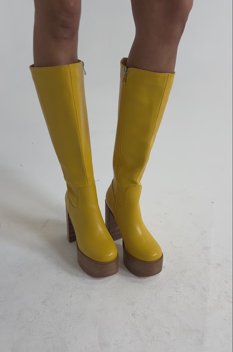AZALEA WANG LANDRY YELLOW PU WOOD STACK PLATFORM BOOT – AKIRA