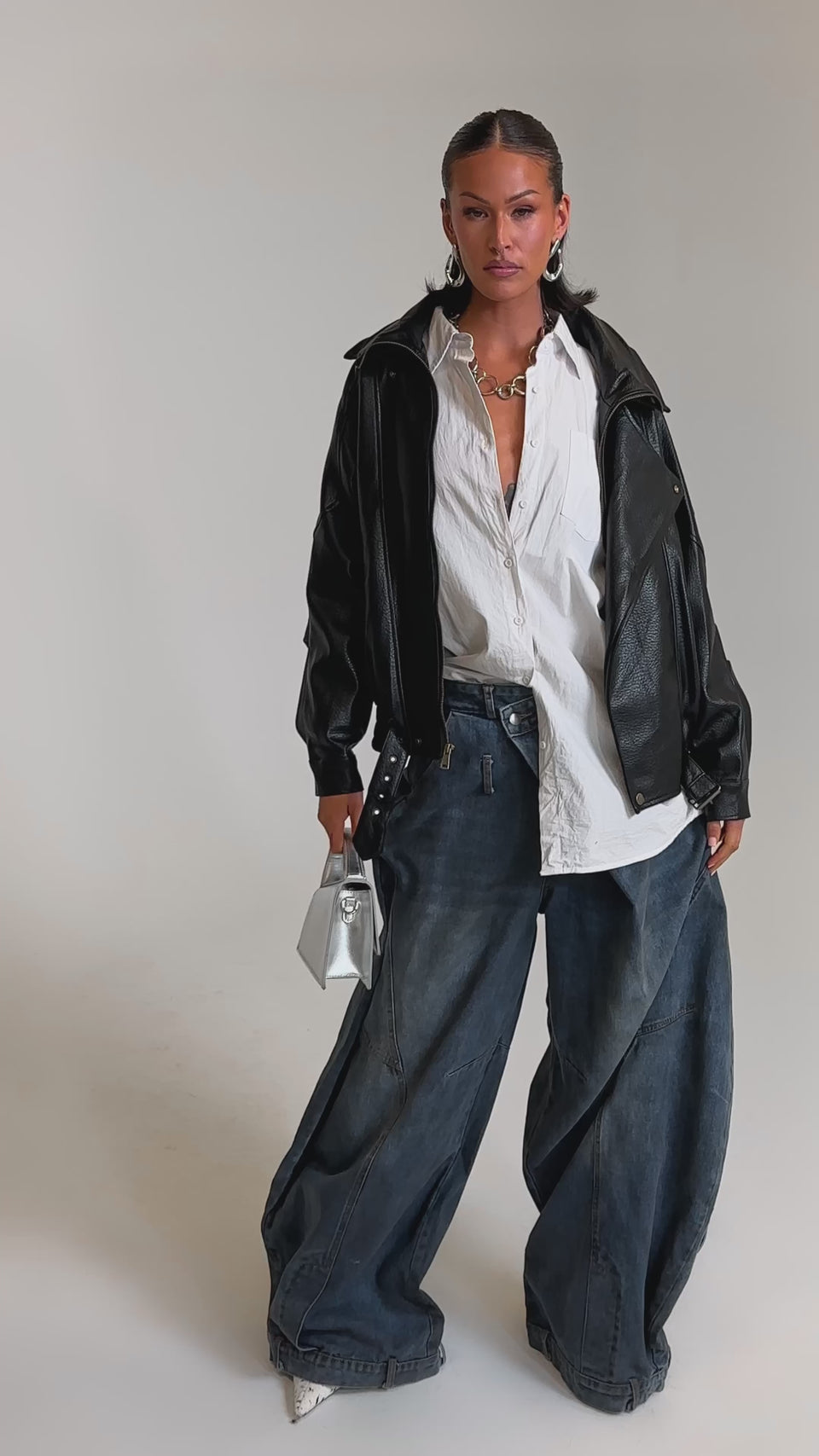 マダラニンゲンOVERSIZED LEATHER BIKERS JKT Oversize leather jacket oversized black biker Xenia | D'Arienzo