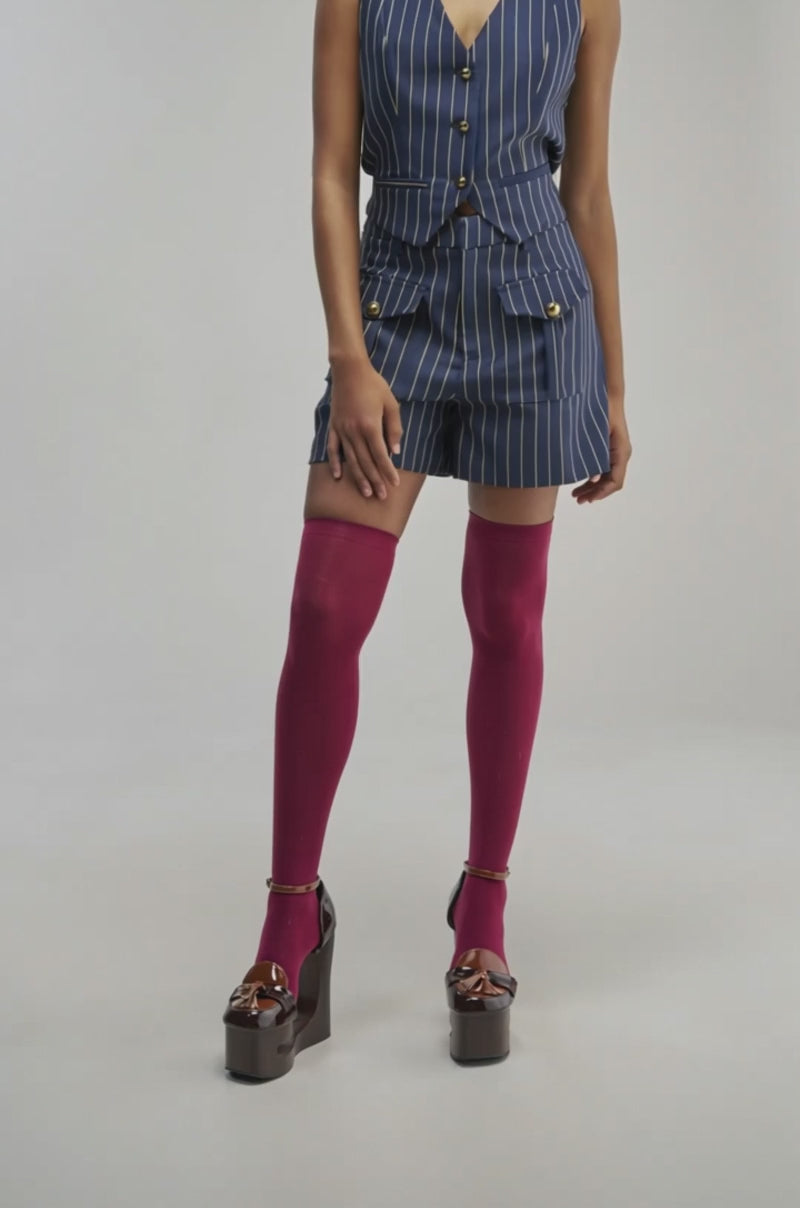 Video of a woman modeling the SUNDAY PINSTRIPE SHORTS.