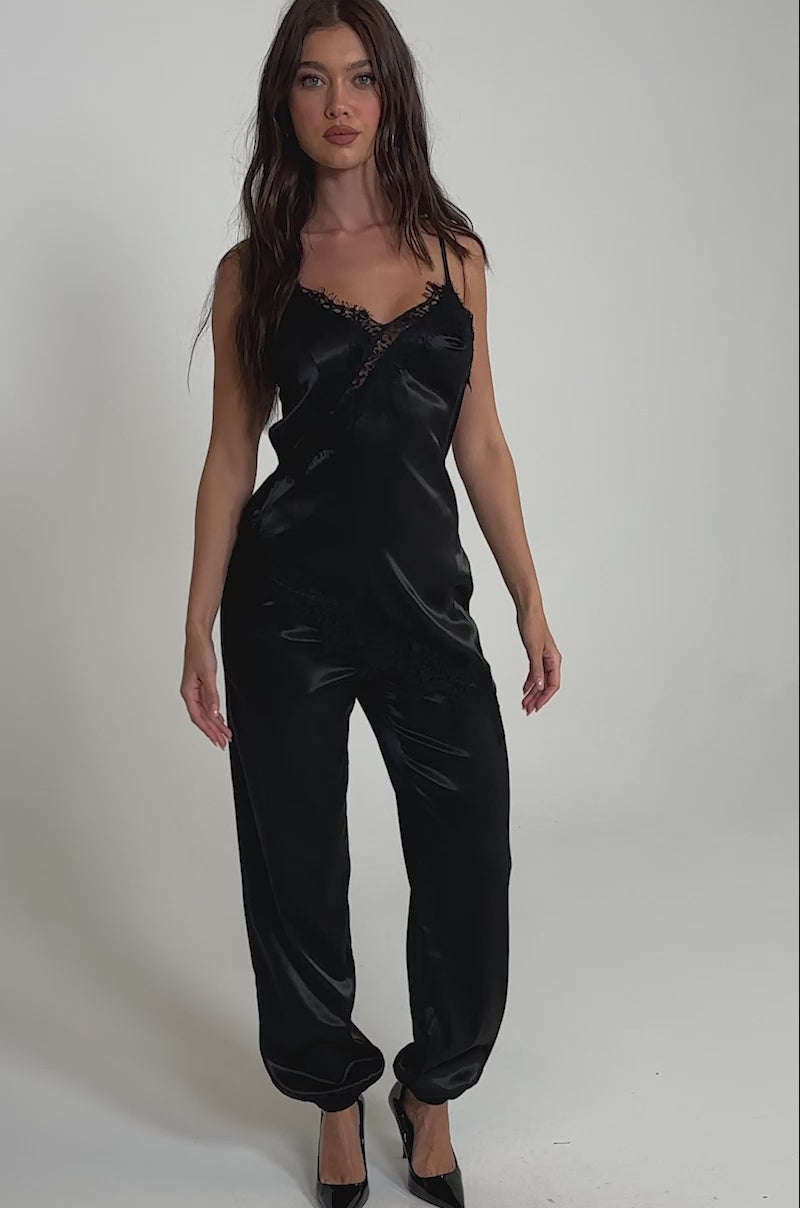 MIDNIGHT MUSE LACE SATIN JUMPSUIT – AKIRA