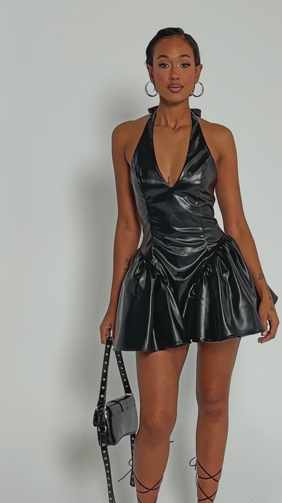 ALL FOR LOVE PU MINI DRESS IN BLACK – AKIRA