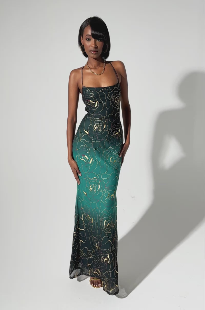 LUNA METALLIC OMBRE PRINTED MIDI DRESS – AKIRA