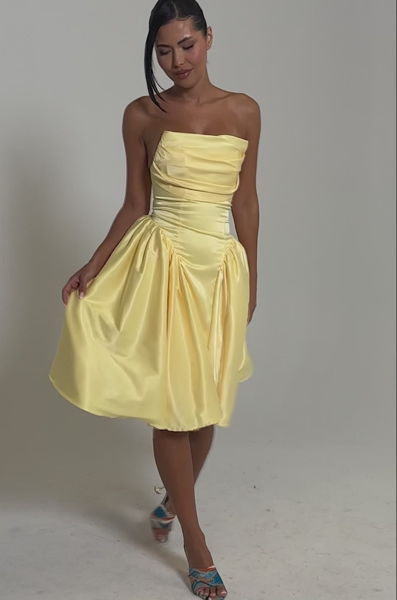 yellow midi corset dress AKIRA She Cute Corset Midi Dress