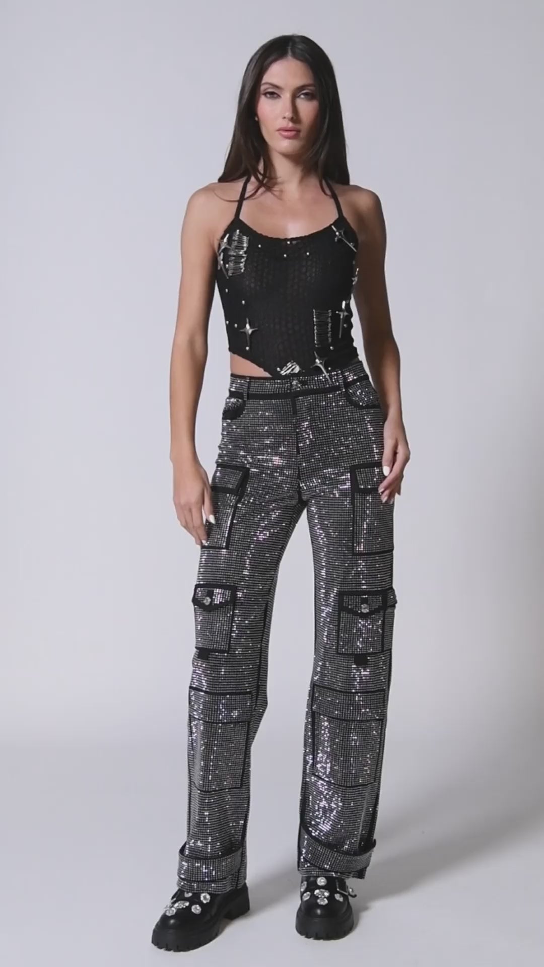 «AMERI»のGLITTER CARGO PANTS Amiri Sequin Halter Top | Saks Fifth Avenue