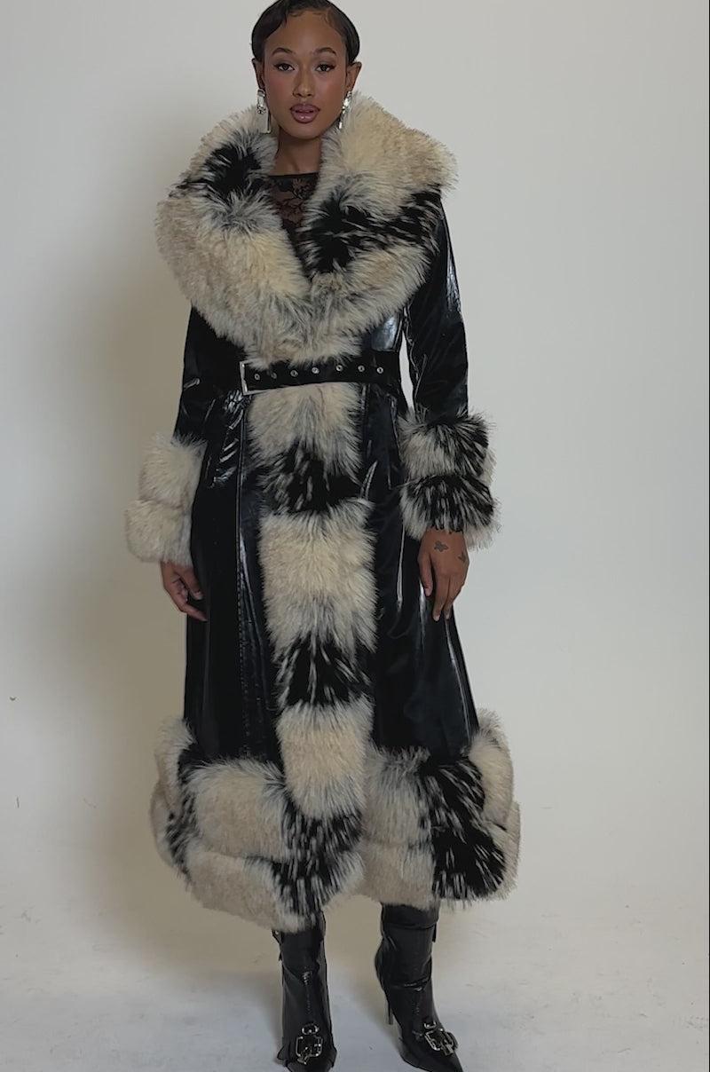 VIVIAN FUR TRIM TRENCH IN LIQUID VELVET – AKIRA