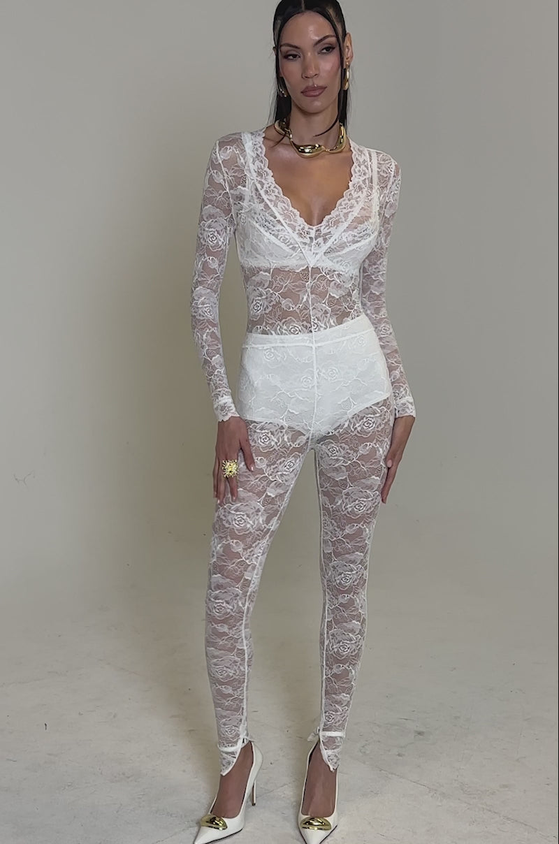 WISH YOU WERE ME LACE JUMPSUIT IN WHITE – AKIRA