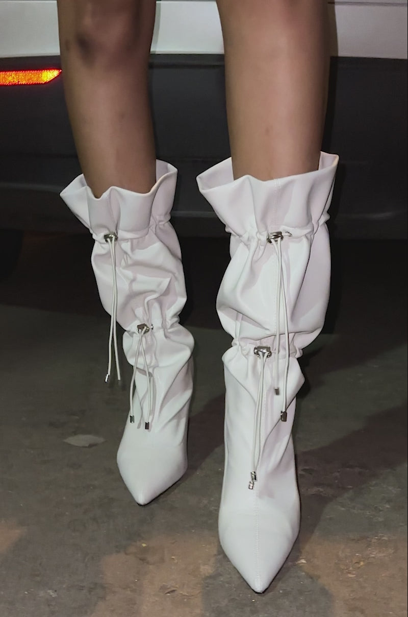 AZALEA WANG SEANNA IVORY CINCHED STILETTO BOOTIE – AKIRA