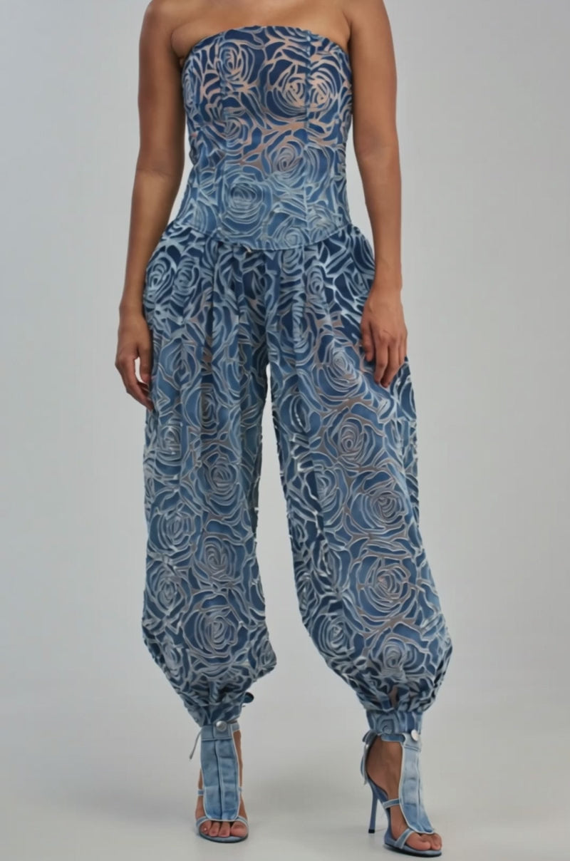 Video of a woman modeling the DENIM FOR DAYS BALLOON PANT IN DARK BLUE DENIM.