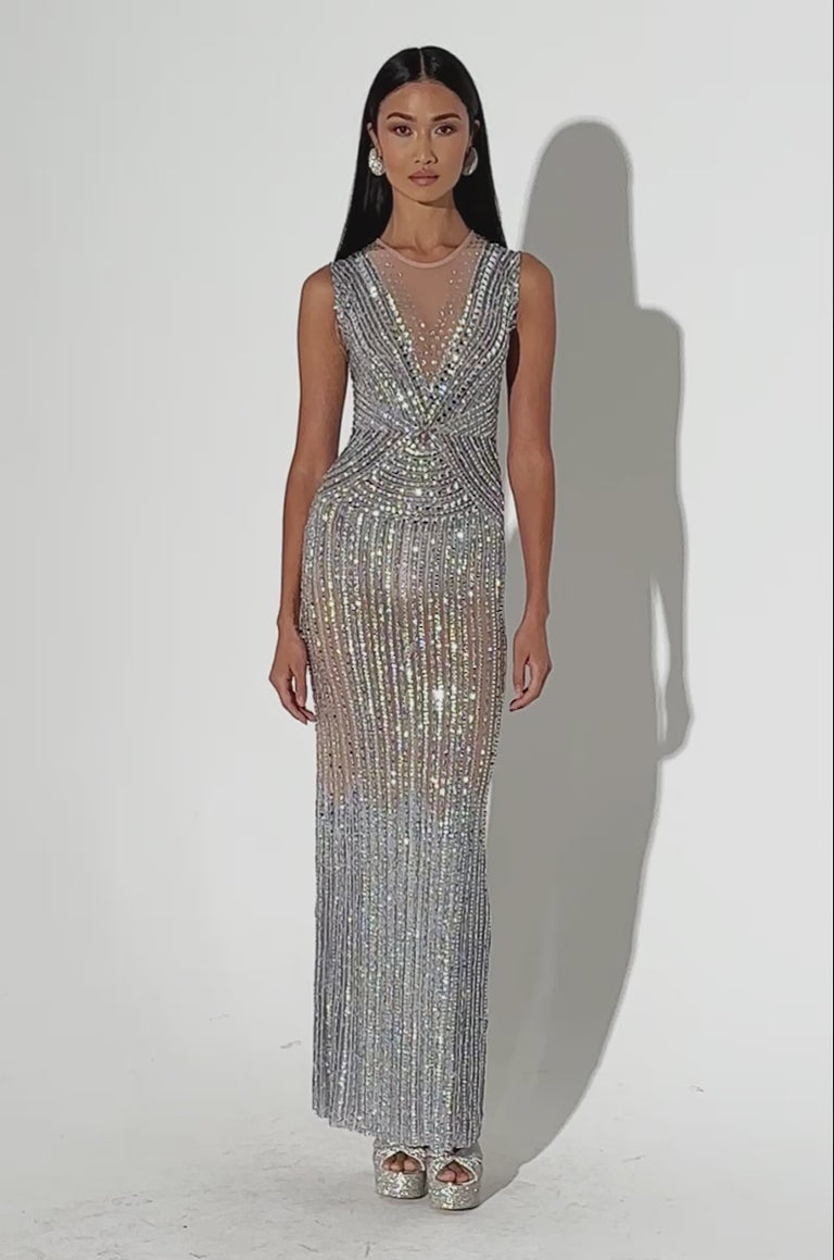 THE MAIN EVENT RHINESTONE MAXI DRESS – AKIRA