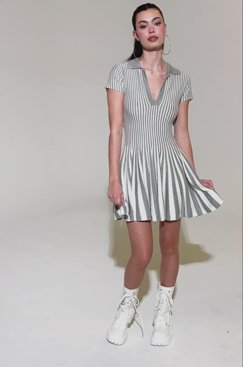 ALINA PLEATED KNIT FIT AND FLARE MINI DRESS – AKIRA