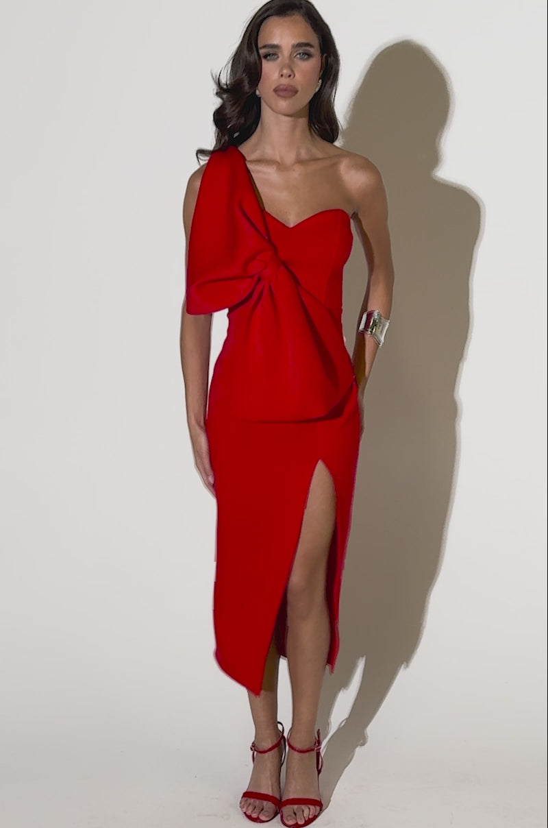 open lace back dress Red Midi Bow Dress | Women's Red Midi Dress