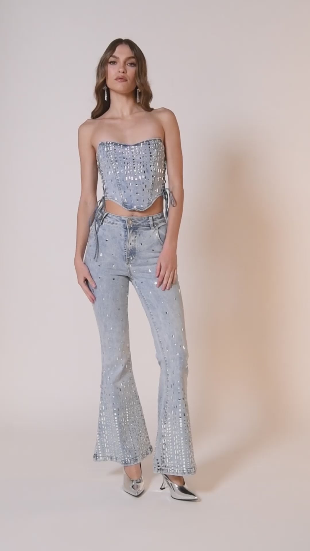 POPSTAR DENIM CORSET TOP WITH RHINESTONE – AKIRA
