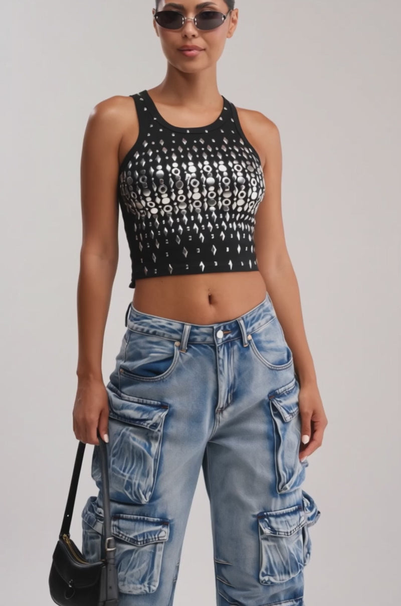 Video of woman modeling the LANA STUDDED TANK