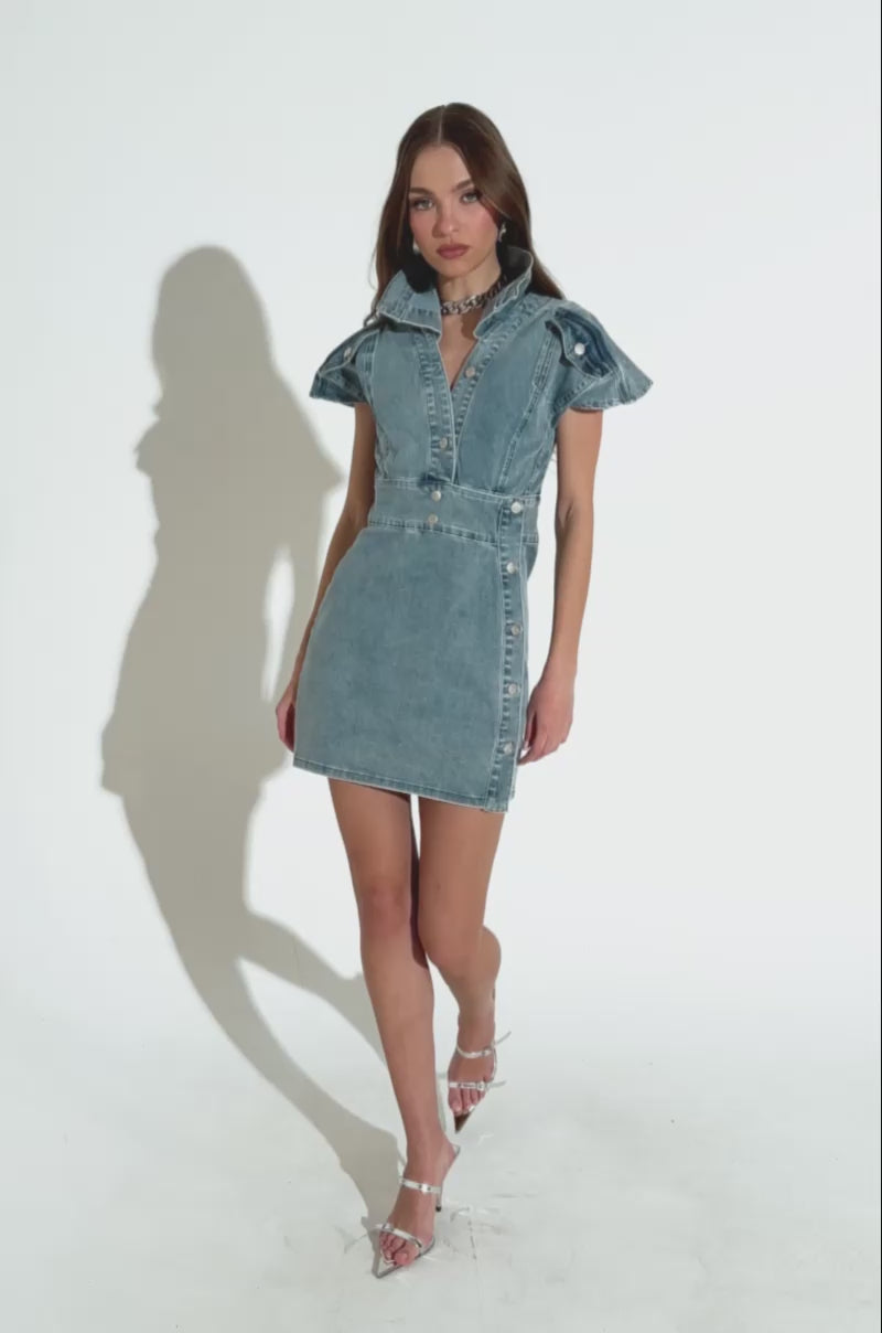 NEVER TOO MUCH DENIM MINI DRESS – AKIRA