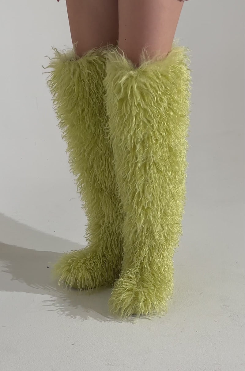 AZALEA WANG TEMPLETON LIME POODLE FUR OVER THE KNEE BOOT – AKIRA