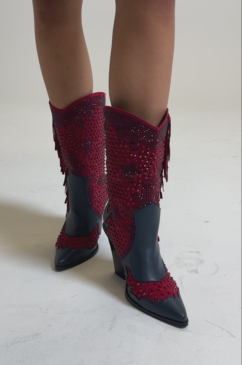 AZALEA WANG BETHANIE MULTI RHINESTONE FRINGE WESTERN BOOTIE – AKIRA