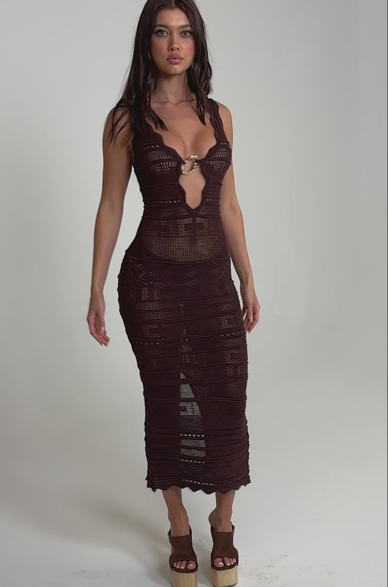 AKIRA Long Walks On The Beach Crochet Maxi Dress | Brown