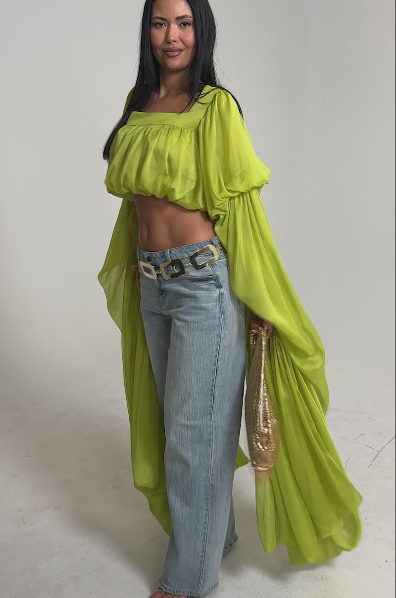 SLOUCHY SQUARE NECK LONG SLEEVE BLOUSE TOP IN CHARTREUSE – AKIRA