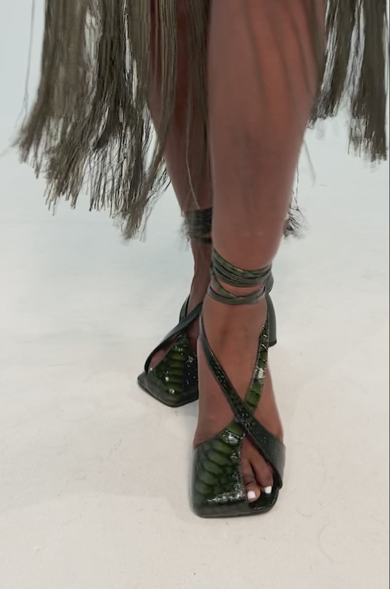 AZALEA WANG KELEDER OLIVE CROC PEEP TOE PUMP – AKIRA