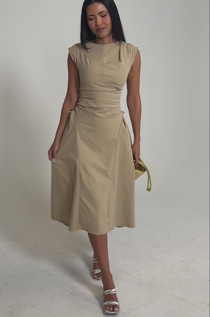IT'S MY TIME MIDI DRESS IN KHAKI – AKIRA