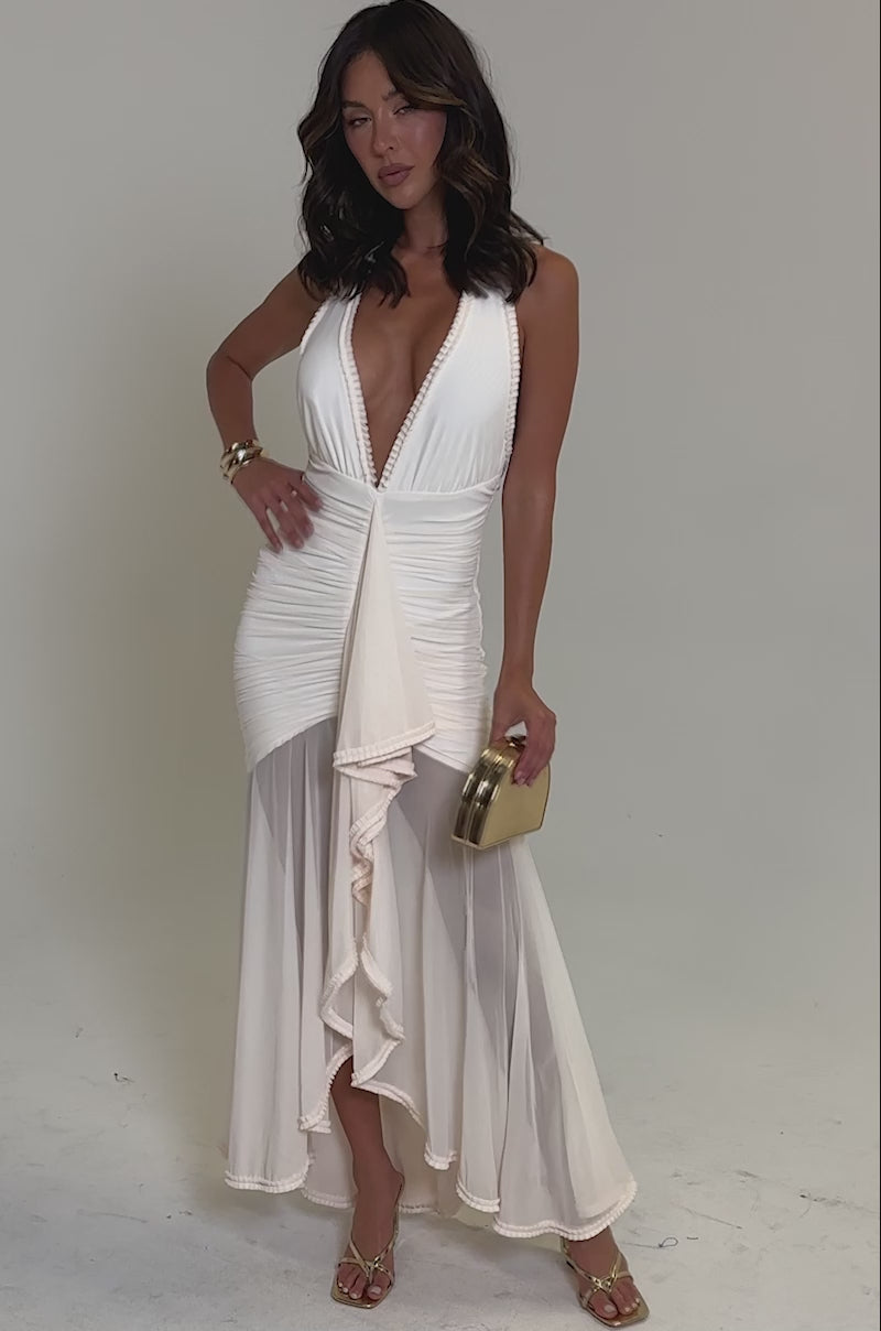 strapless open back dress SWEET SUNSET MESH MAXI DRESS IN WHITE – AKIRA