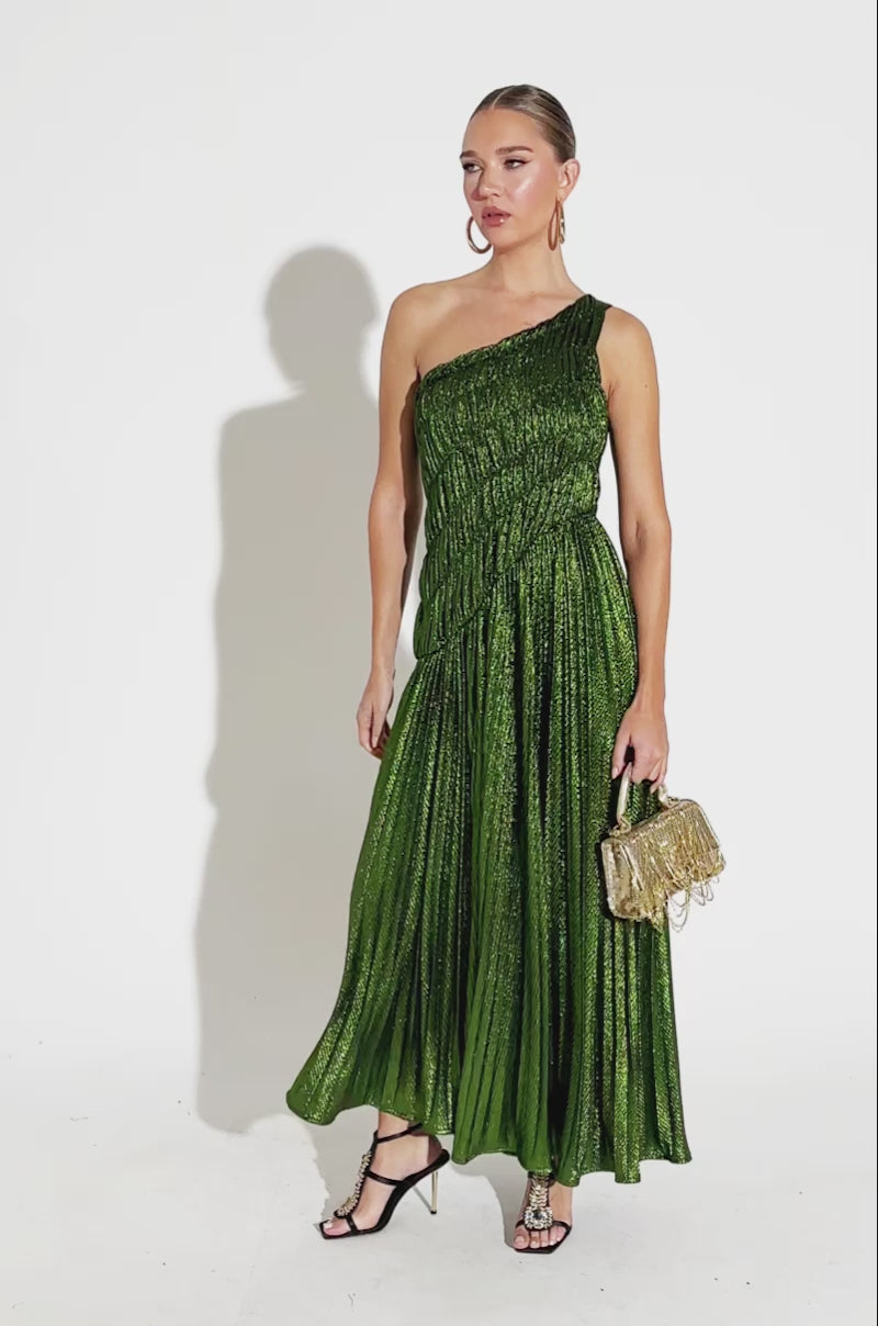 STAY RADIANT METALLIC CHIFFON MAXI DRESS – AKIRA