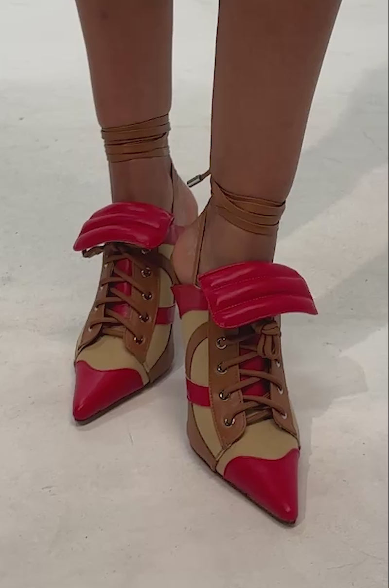 Video of woman modeling the AZALEA WANG AMBRE RED MULTI PUMP 
