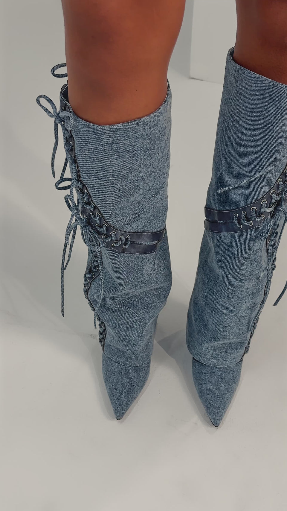 AKIRA GOLD MANTIGNA DENIM WEDGE BOOT