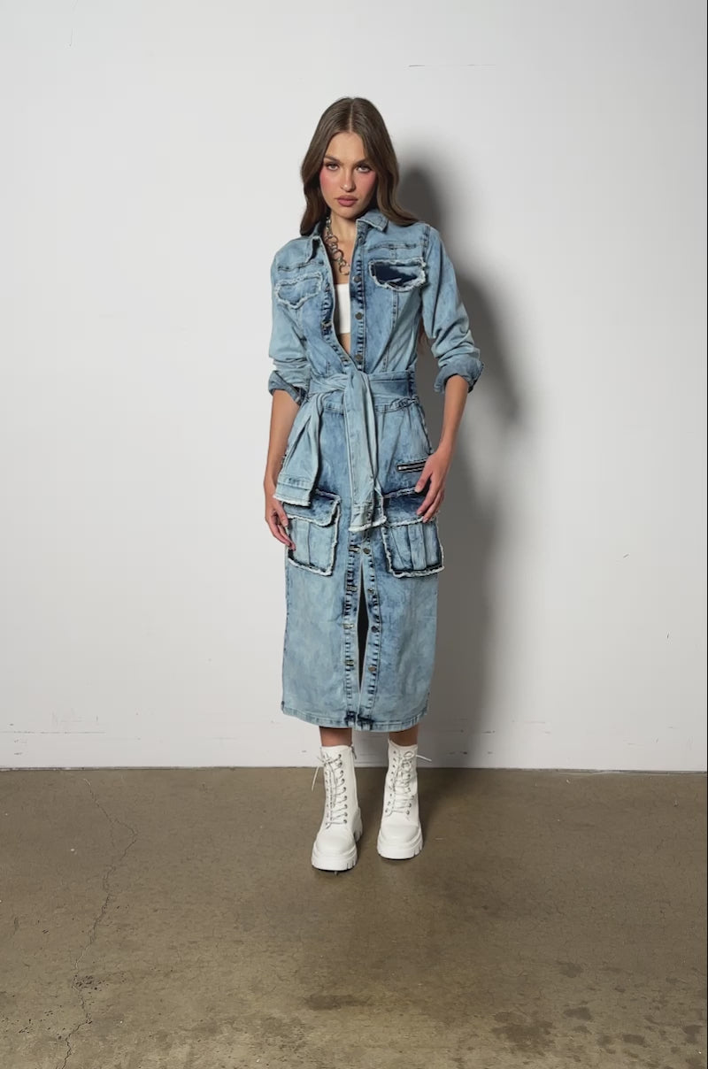 STARTING NEW DENIM MIDI DRESS – AKIRA
